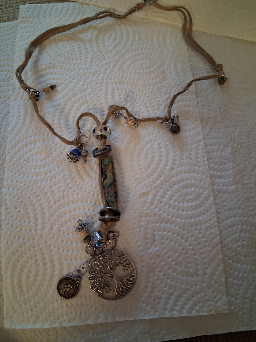 Boho Tree Charm Necklace in Brown and Silver Sell As It Is